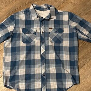 Orvis Blue and White Plaid Casual Button-Down Shirt